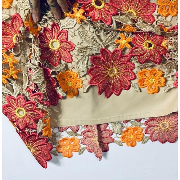 Alex Marie Dress Womens 4 Crochet Floral Embroidered Fully Lined Short Sleeve - Picture 5 of 10